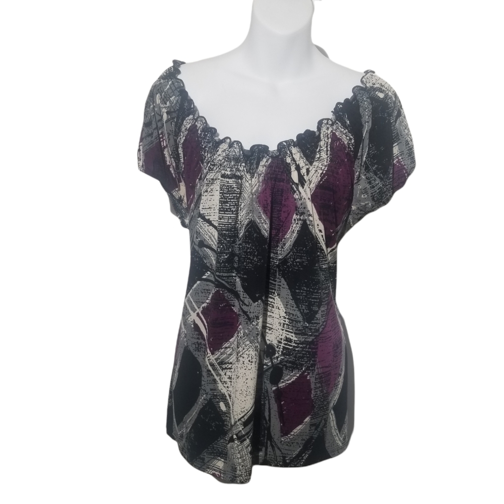 Purple, Black & White Off Shoulder. No tags but "I think" it's Worthington XL
